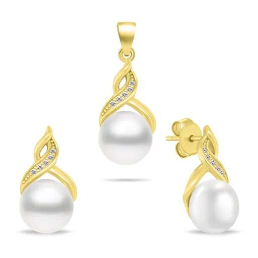 Brilio Silver Pozlacený set šperků se zirkony a perlami SET276Y (přívěsek, náušnice)