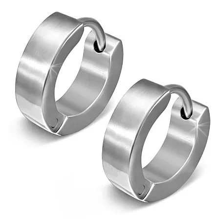 Náušnice z oceli 316L, lesklé kruhy ve stříbrné barvě, kloubové zapínání, 10 mm