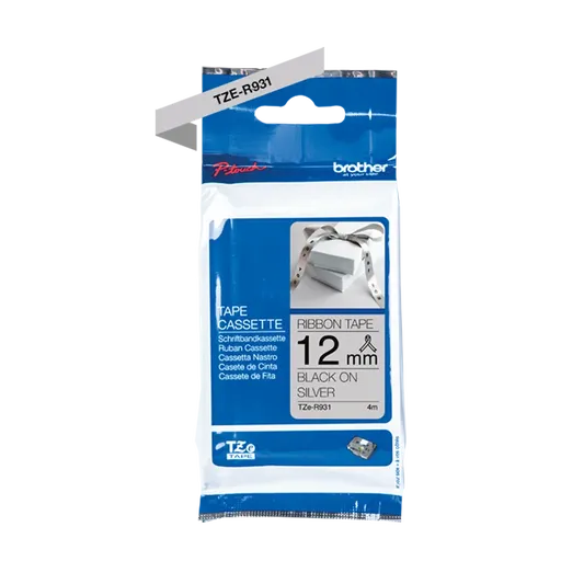 Brother TZE-R931,12mm x 4m, černý tisk/stříbrný podklad, originální páska