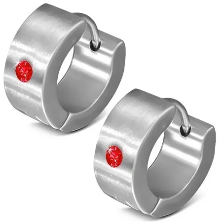 Kruhové kloubové náušnice z oceli 316L, zrcadlový lesk, červený zirkonek