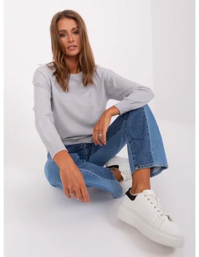 Dámský svetr s žebrovanými manžetami KORI světle šedý