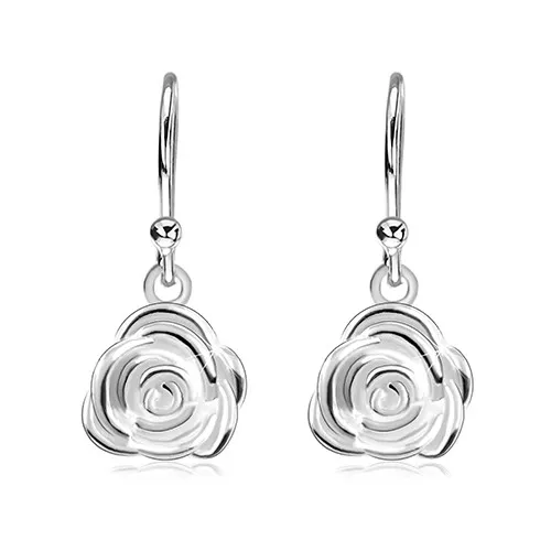 Náušnice ze stříbra 925, rozkvetlá růže na africkém háčku