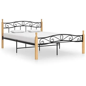 Shumee černý kov a masivní dubové dřevo 160×200 cm, 324915 (324915)