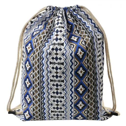 Bílo-modrý látkový batoh na záda s ornamenty - 34*1*43 cm JZBG0308