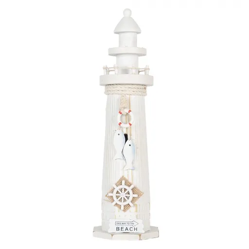 Bílá dřevěná dekorace maják Lighthouse Nautic - Ø 10*32 cm 6H2413