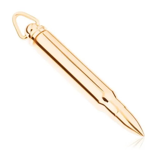 Ocelový přívěsek zlaté barvy, lesklá imitace nábojnice