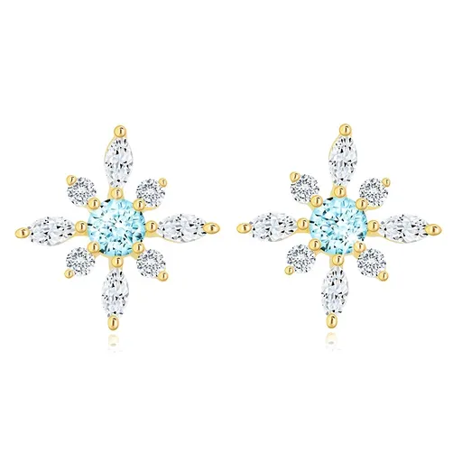 Náušnice ze žlutého 14K zlata květ s kulatým topazem a zirkony