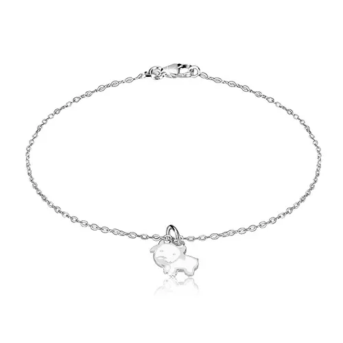 Stříbrný náramek 925 - lesklý řetízek, malý přívěsek v motivu krávy