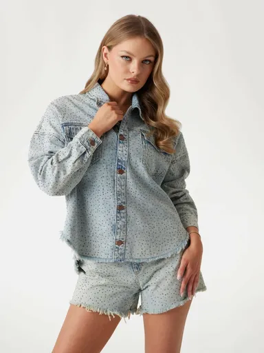 Guess dámská džínová bunda s kamínky W5GN90D5LQ2 S