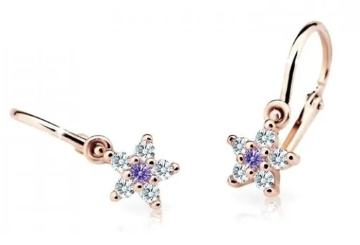 Cutie Jewellery Třpytivé dětské náušnice z růžového zlata C2118-10-X-4 fialová