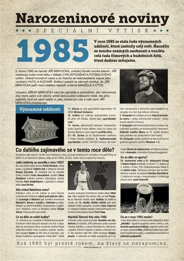 Narozeninové noviny 1985 s vlastním textem a fotografií, S textem