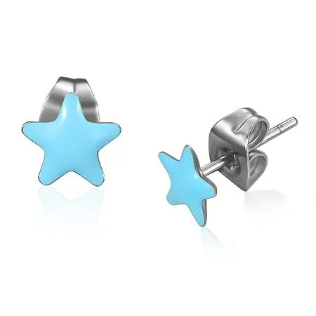 Ocelové náušnice - modré glazované hvězdy
