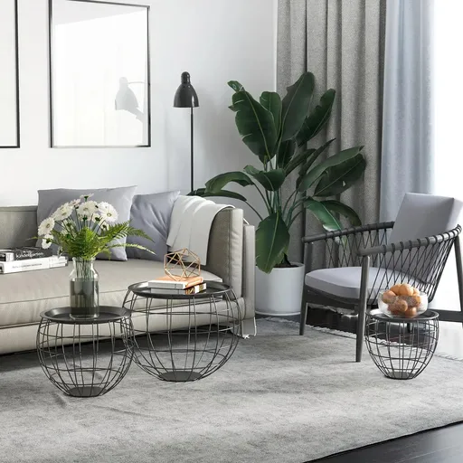 HOMCOM Kovové konferenční stolky, sada 3 ks