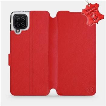 Flip pouzdro na mobil Samsung Galaxy A12 - Červené - kožené -   Red Leather (5903516613533)