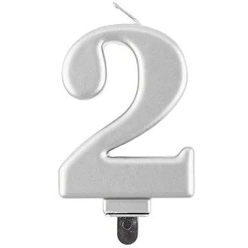 Narozeninová svíčka na dort - 2 - metalická stříbrná - 8 cm (5902973124491)