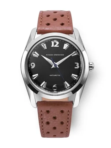 Nivada Grenchen Antarctic 35 mm - Black White Luminova - Brown Racing Strap