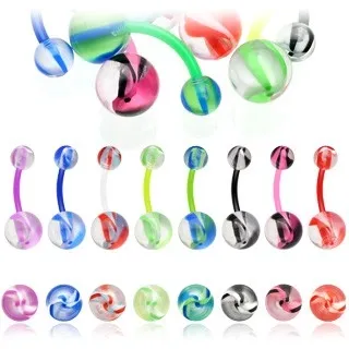 Piercing do pupíku barevné šmouhy na kuličce - Barva piercing: Modrá - Zelená