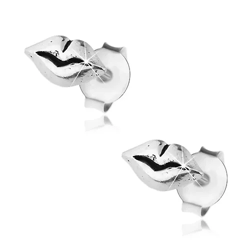 Stříbrné 925 náušnice, lesklé rty s vypouklým patinovaným povrchem