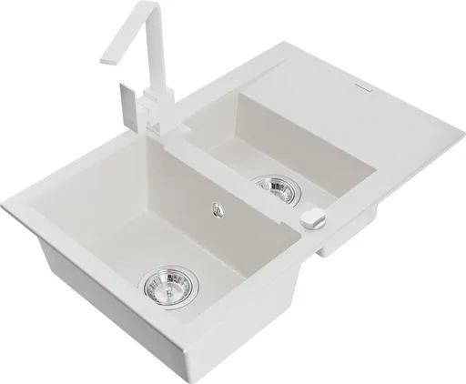 MEXEN/S Gaspar granitový dřez 1.5 s odkapávačem včetně baterie Rita, bílá 6507-20-670300-20
