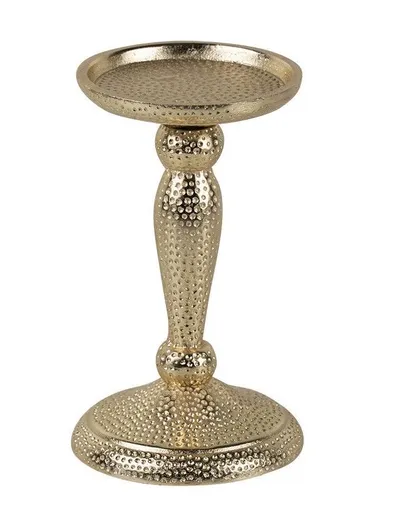 Champagne lesklý široký kovový svícen s vyrytými tečkami Hamme - Ø 10*17cm Mars & More