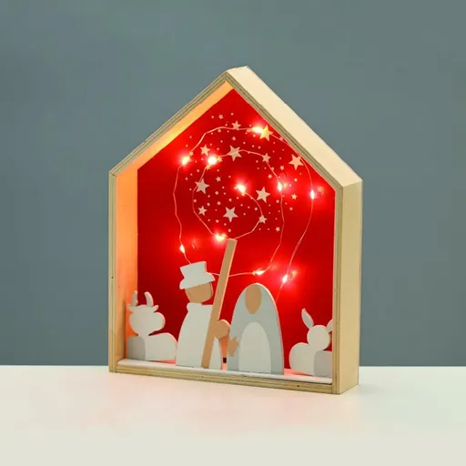 ACA Lighting Vánoční dekorace dřevěný červený domek 10 LED teplá bílá na baterie 2xAAA 20x4,5x25cm IP20 X0511126