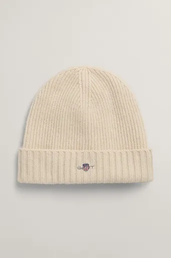 ČEPICE GANT UNISEX. SHIELD WOOL BEANIE CREAM