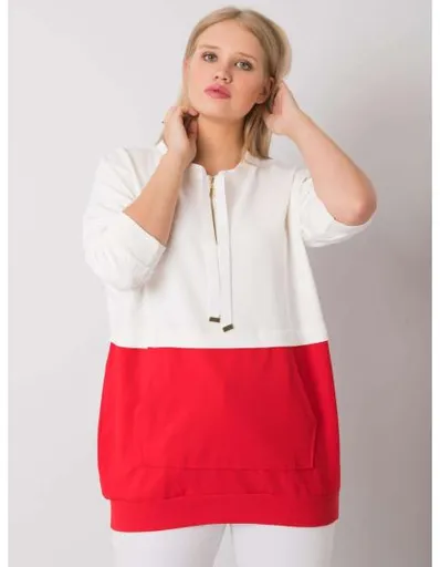 Dámská tunika z bavlny plus size PHILOMENE ecru-červená