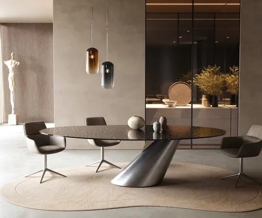 Jídelní stůl Edge oválný 280x130 sklo s reliéfem kouřově černé