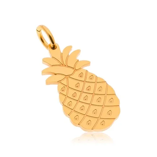 Ocelový přívěsek ve zlatém odstínu, lesklý ananas, gravírované detaily