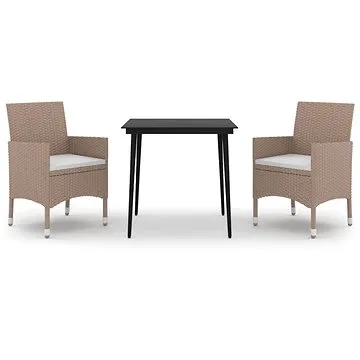 3dílný zahradní jídelní set s poduškami polyratan a sklo, 3099751 (3099751)