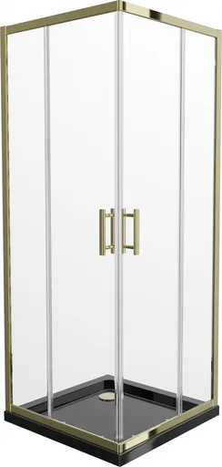 MEXEN/S Rio sprchový kout čtverec 90x90, transparent, zlatá + černá vanička se sifonem 860-090-090-50-00-4070G