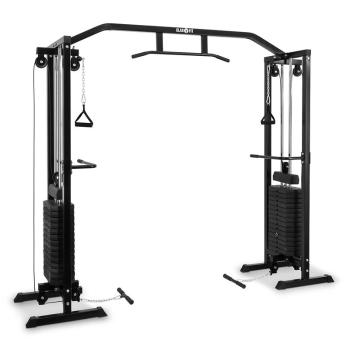 KLARFIT Cablefit, posilovací věž, přemostění, 2 x 77 kg, se 2 kladkami, ocel, černá