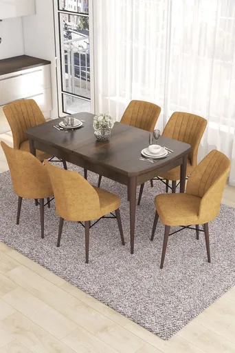 Extendable Dining Table & Chairs Set (7 Pieces) Eva - Baroque, Cappuccino
