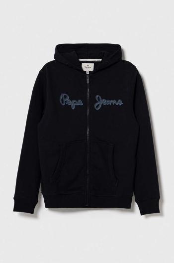 Dětská bavlněná mikina Pepe Jeans tmavomodrá barva, s kapucí, s potiskem