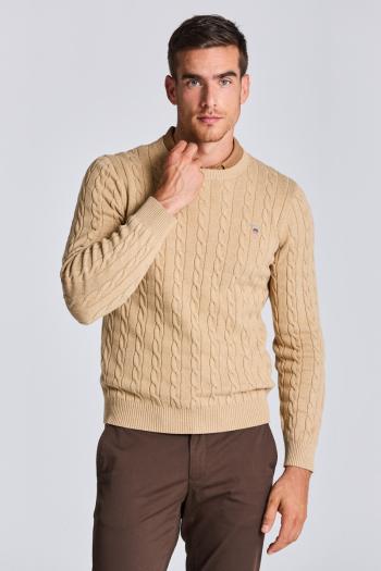 SVETR GANT COTTON CABLE C-NECK KHAKI MEL