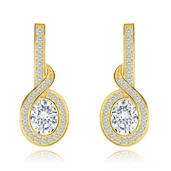 Zlaté náušnice 14K v tvare slučky s oválnym zirkónom