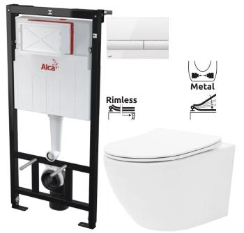 ALCADRAIN Sádromodul předstěnový instalační systém s bílým tlačítkem M1710 + WC REA Carlo Flat Mini Rimless + SEDÁTKO AM101/1120 M1710 CF1