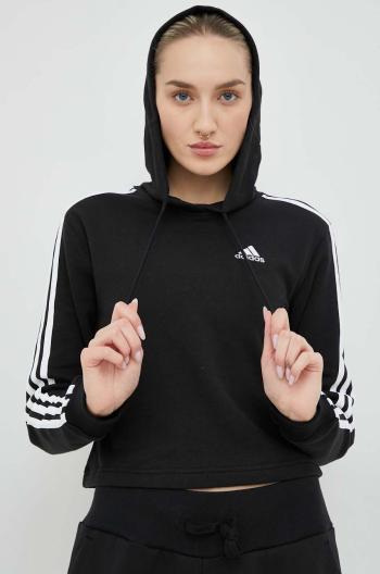 Mikina adidas Dámská, černá barva, s kapucí, vzorovaná