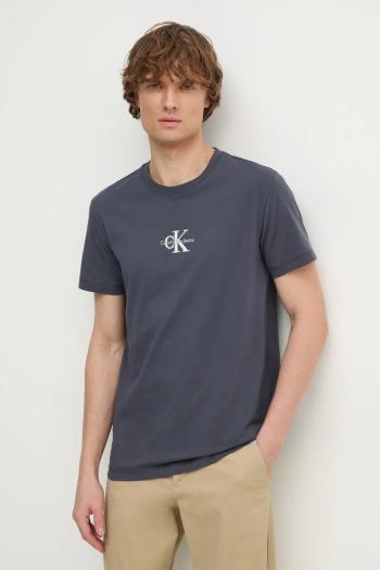 Bavlnené tričko Calvin Klein Jeans pánske, šedá farba, s nášivkou, J30J325649