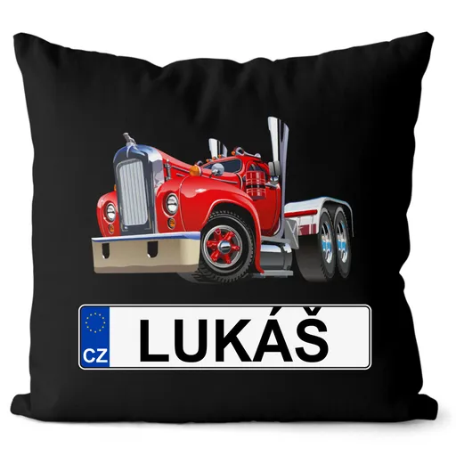Polštář SPZ se jménem – barevný kamion (Velikost: 55 x 55 cm, Jméno: Lukáš)