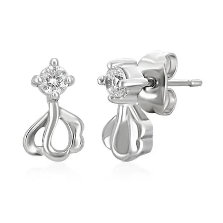 Ocelové náušnice - čirý zirkon, květ