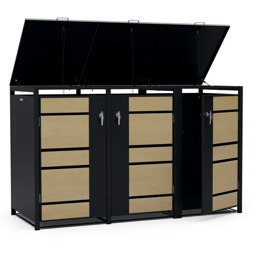 Blumfeldt BinSafe, box na odpadky, 3 odpadkové koše, 240 l, uzamykatelný, pozinkovaná ocel odolná vůči povětrnostním vlivům