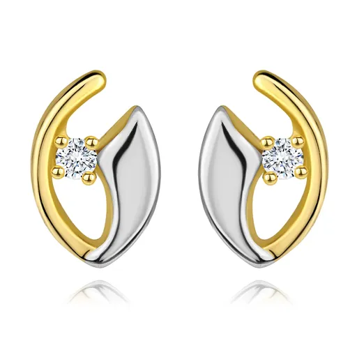 Diamantové náušnice ze 14K zlata - čirý briliant v neúplné kontuře zrnka