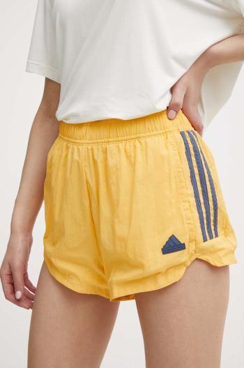 Kraťasy adidas TIRO dámské, žlutá barva, s aplikací, high waist, IS0722