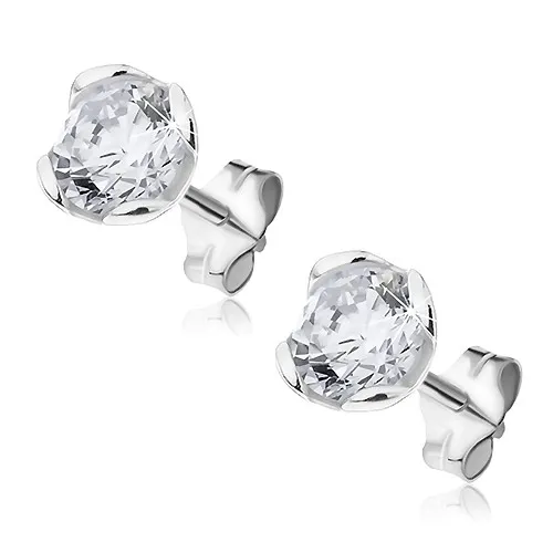 Náušnice ze stříbra 925 - čirý zirkon v objímce, zvlněný okraj