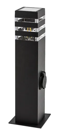 Rabalux Černý zahradní sloupek se zásuvkou Ankara pro žárovku E27 44cm 77122