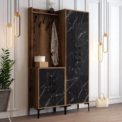 Předsíňová stěna Berlin BA - Walnut, Black Marble