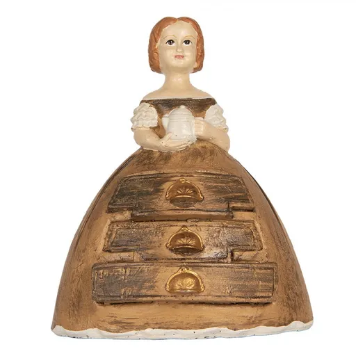 Hnědá antik šperkovnice se šuplíčky dívka v šatech - 16*11*20 cm Clayre & Eef