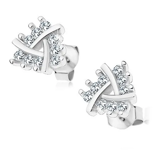 Náušnice ze stříbra 925, trojúhelník z čirých zirkonů a úzkých lesklých linií