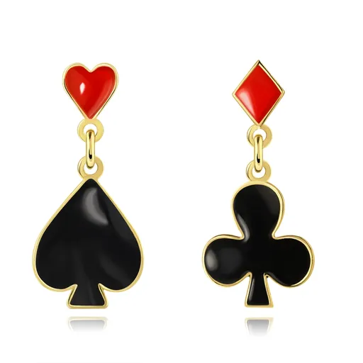 Náušnice ze 14K zlata s motivem karty v černé a červené barvě